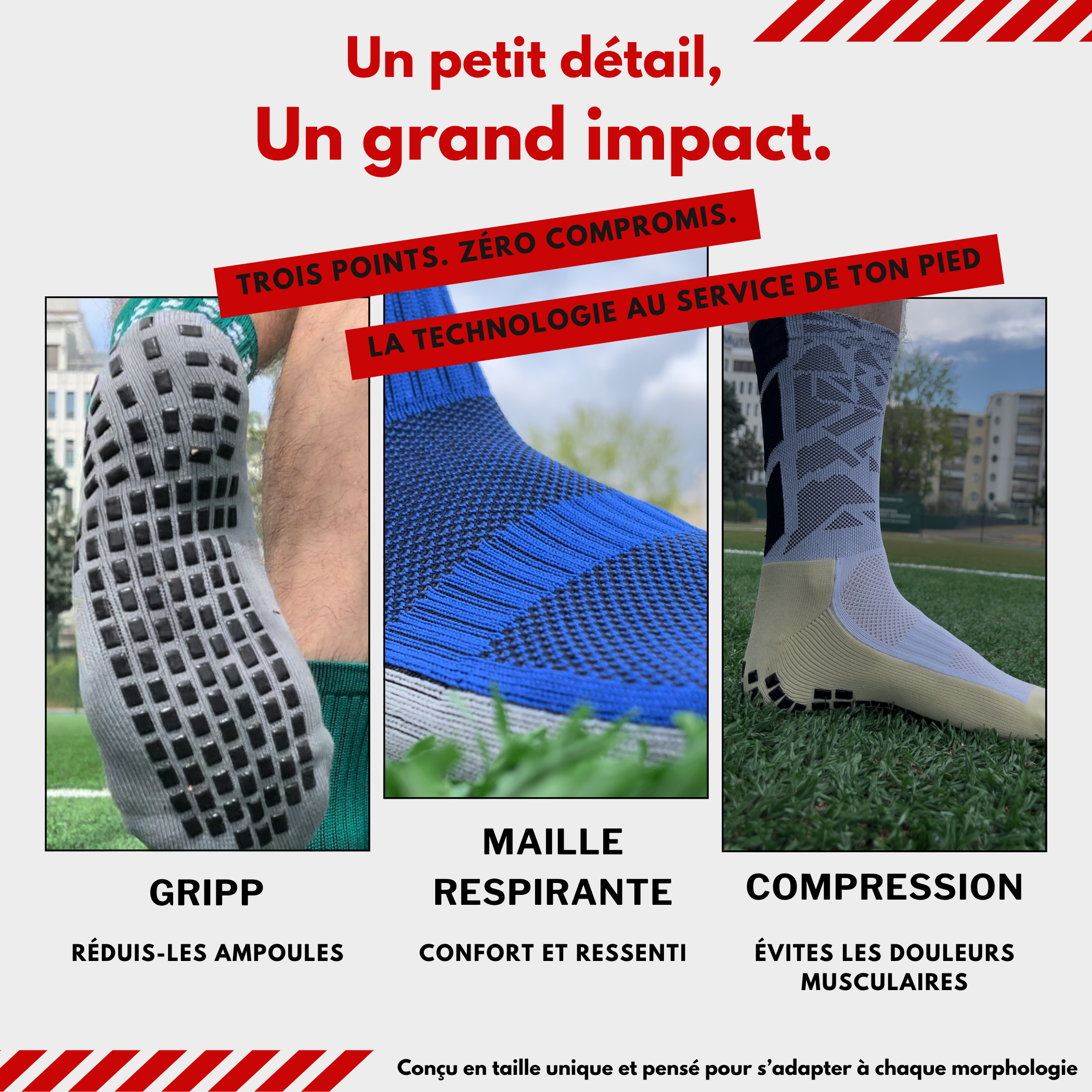 Chaussettes techniques - Grip. Confort. Résistance.